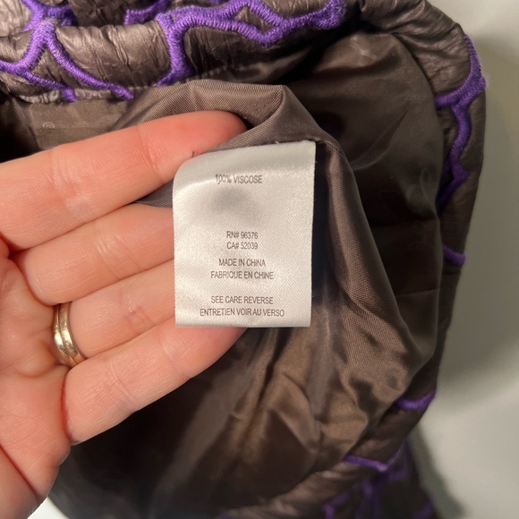 FINAL SALE Samuel Dong Gray and Purple Geo Print Crinkle Puffer Jacket - Picture 5 of 6